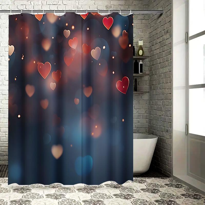 Elegant Heart Print Waterproof Shower Curtain Bathroom Decor for Romantic Warm Home 180x180cm Thickened Eco-Friendly Fabric