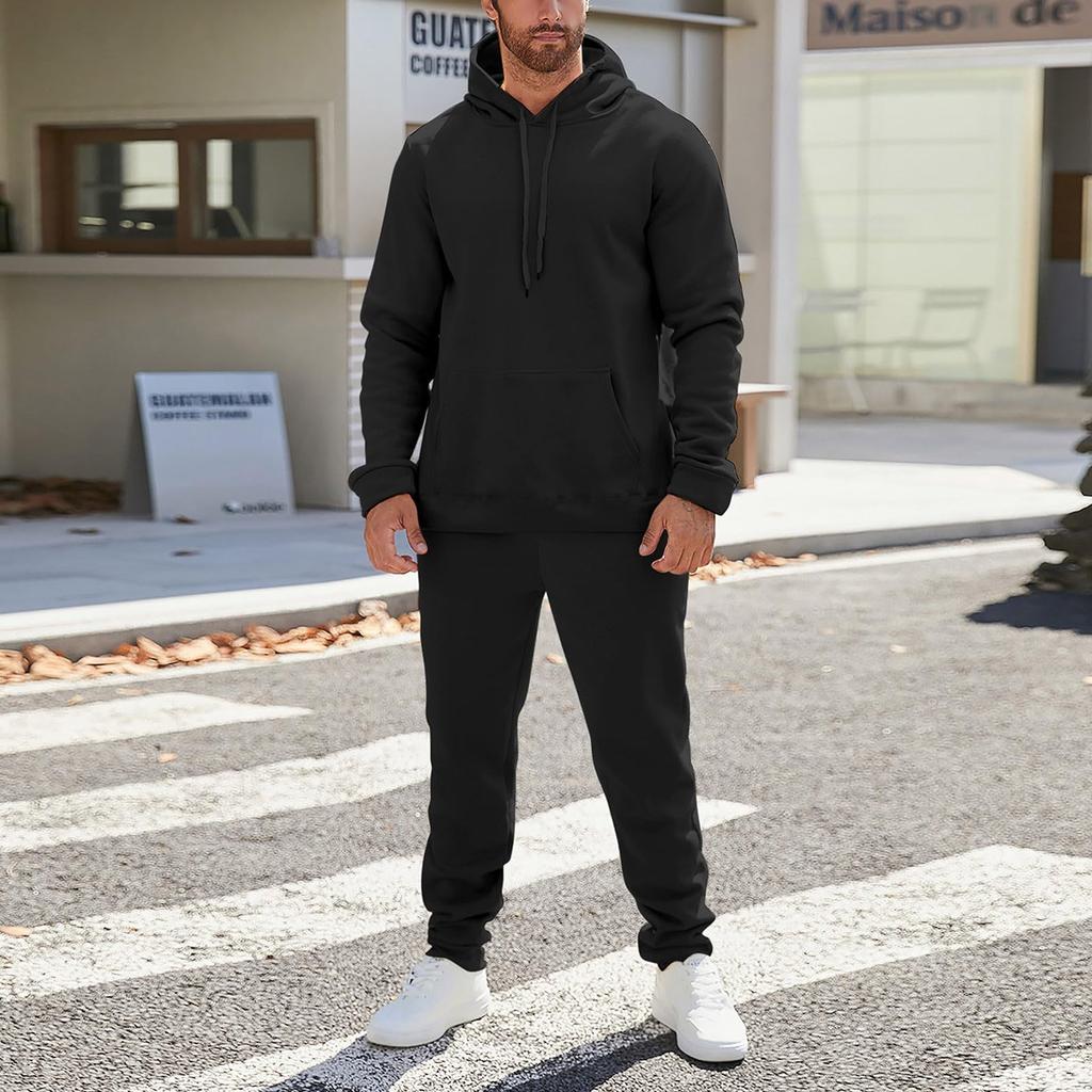 Men's And Women's Solid-color Casual Set. Men's Long-sleeved Hooded, Fleece And Thickened Sweatshirt And Pants Two-piece Set