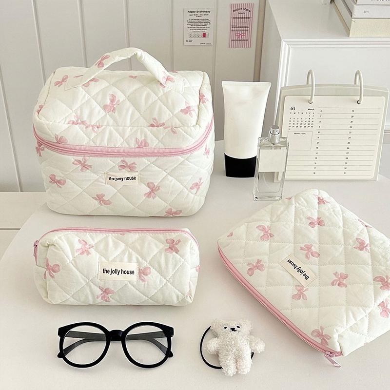 S/M/L Cute Bow Makeup Bag Women Travel Cosmetic Bag Large Cosmetic Holder Case Portable Cosmetic Pouch Toiletry Bag