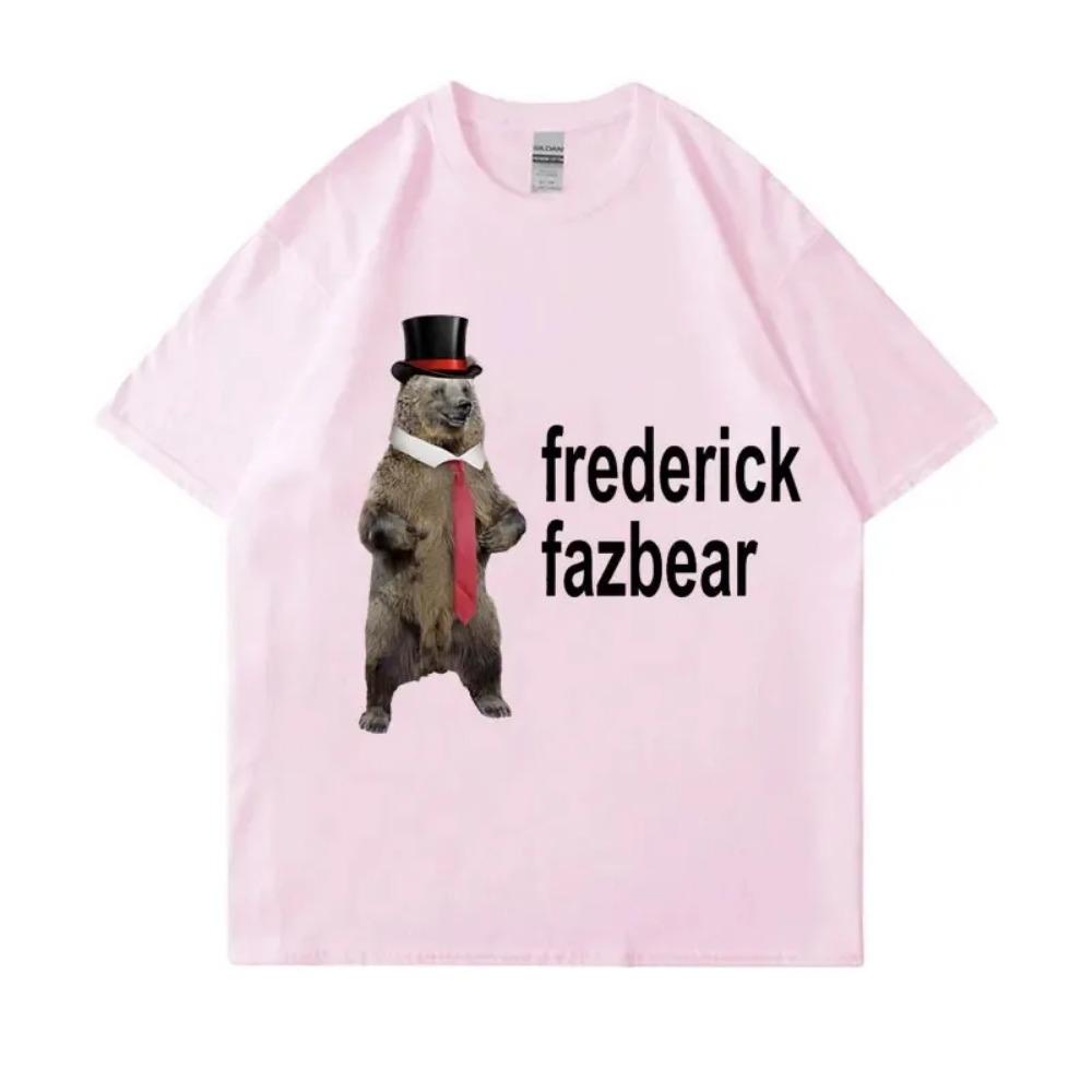 Frederick Fazbear The Fancy Bear Fnaf Tee Shirt Men Women Funny Meme Clothing T Shirt Pure Cotton Oversized Short Sleeve T-shirt