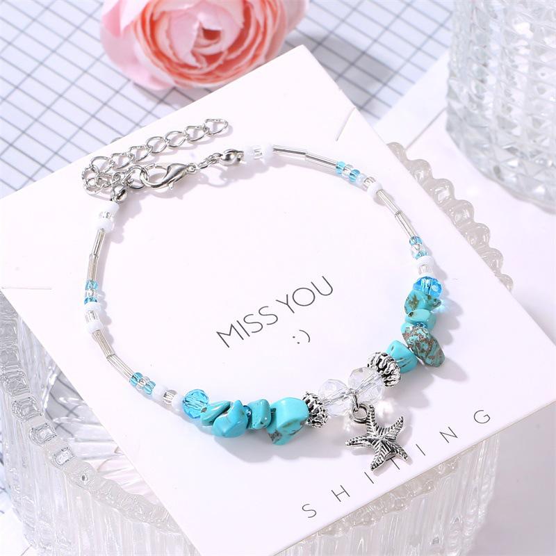 Bohemian Starfish Bracelet and Seashell Anklet Set - Ocean Beach Jewelry Collection