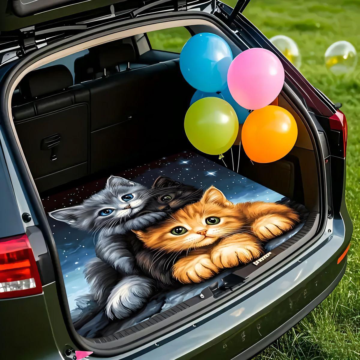 1 Stück rutschfeste stilvolle Kofferraummatte für das Auto Sternenhimmel Kuschelkatzenmuster Design - Strapazierfähiges Material hält den Kofferraum trocken und ordentlich Fügt hinzu 75*100cm orange