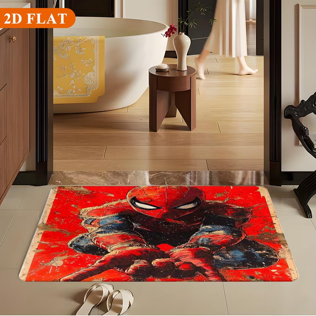 Bath Mat 1pc, Spiderman Shoots Web_1, MARVEL Flannel Rectangular Mat, Bathroom Non-slip Entrance Mat, Fun Door Decoration Mat,