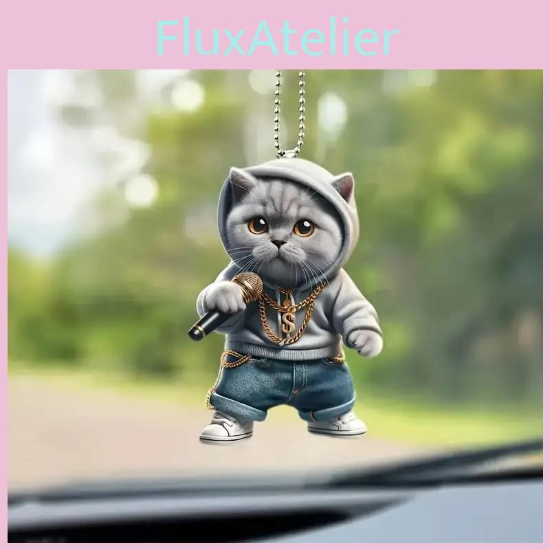 Cute Cartoon Grey Cat Pattern Acrylic Pendant For Auto Interior Accessories