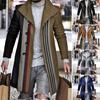 Lapel Long Sleeves Pockets Single-breasted Men Windbreaker Autumn Winter Mid-Length Plaid Patchwork