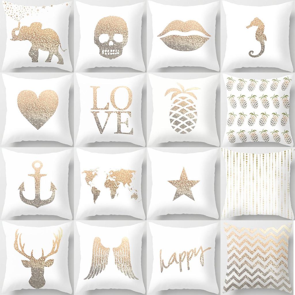 Modern Minimalist Cotton Cartoon Letter Cushion Cover Soft Peach Skin Plush Pillow Cover