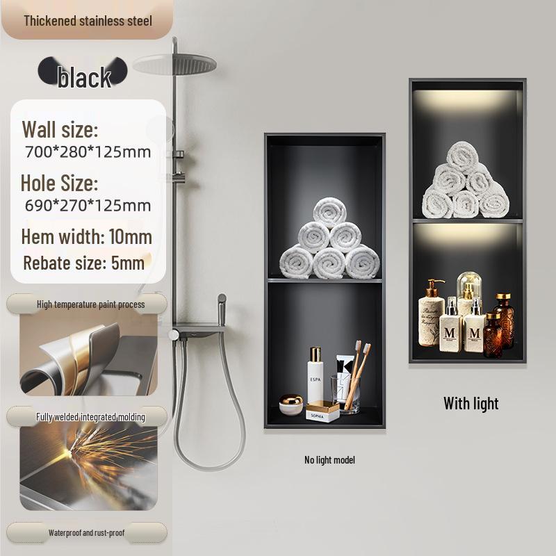 304 Stainless Steel Seamless Built-in Toilet Storage Anti-Fingerprint Recess Box