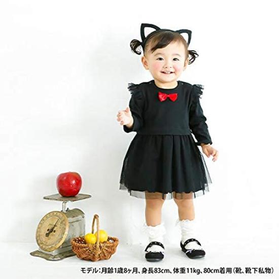 Black cat dress with cat ears and Halloween baby baby long headband, costume, clothes, girl, black, sleeves, P2294E-80-01