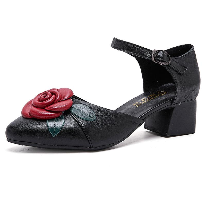 Fashion GKTINOO Women Mother Ladies Female Genuine Leather Sandals Shoes Platform Summer Cool Beach Retro Flowers High Heel Buckle Strap