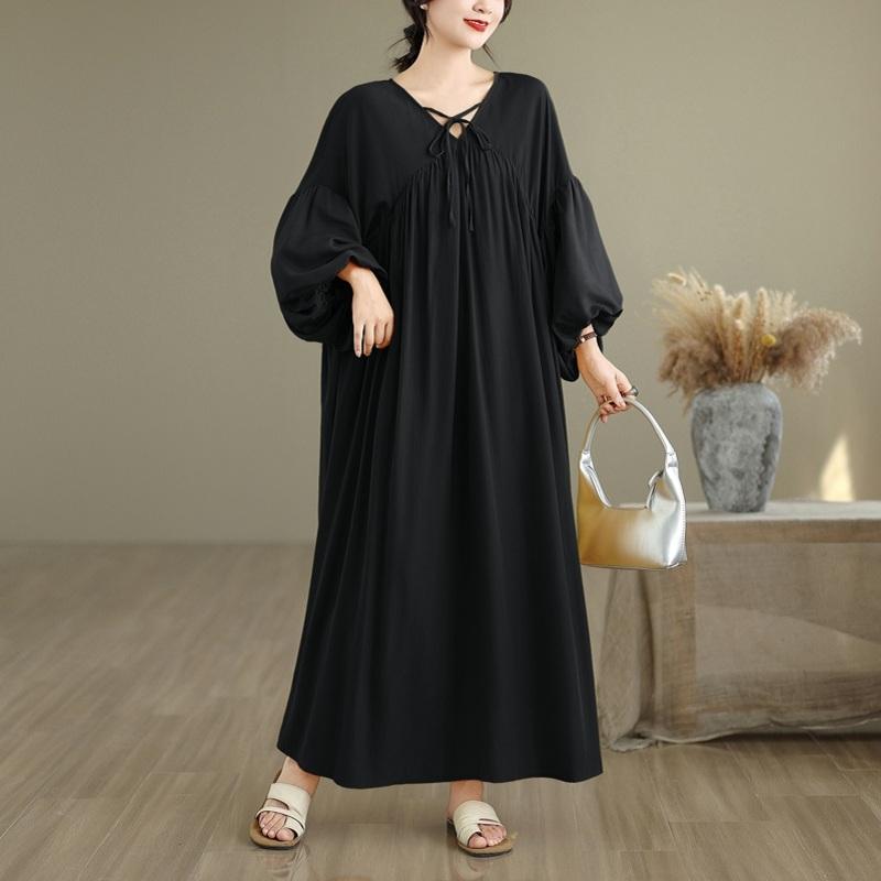 Long Sleeve Plus Size Chiffon Vintage New In Dresses for Women Casual Loose Spring Summer Autumn Dress