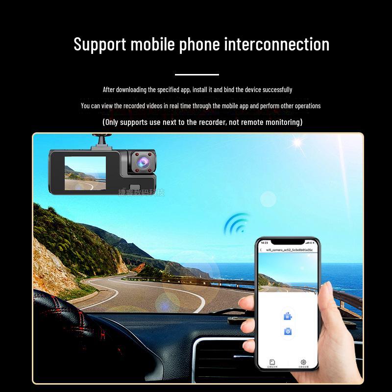2-Zoll HD Dashcam mit Dreifach-Objektiv, WLAN und Mobiler Konnektivität – A22 Auto-Monitor