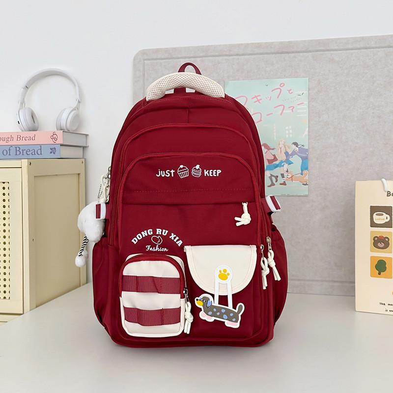 Simplified And Cake Letter Printed Student Casual Backpack With Plueh Pendant