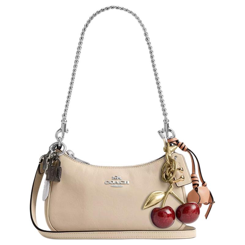 Coach Teri 20 Brand Logo with Charm Leather Shoulder Bag Small Women's Ivory