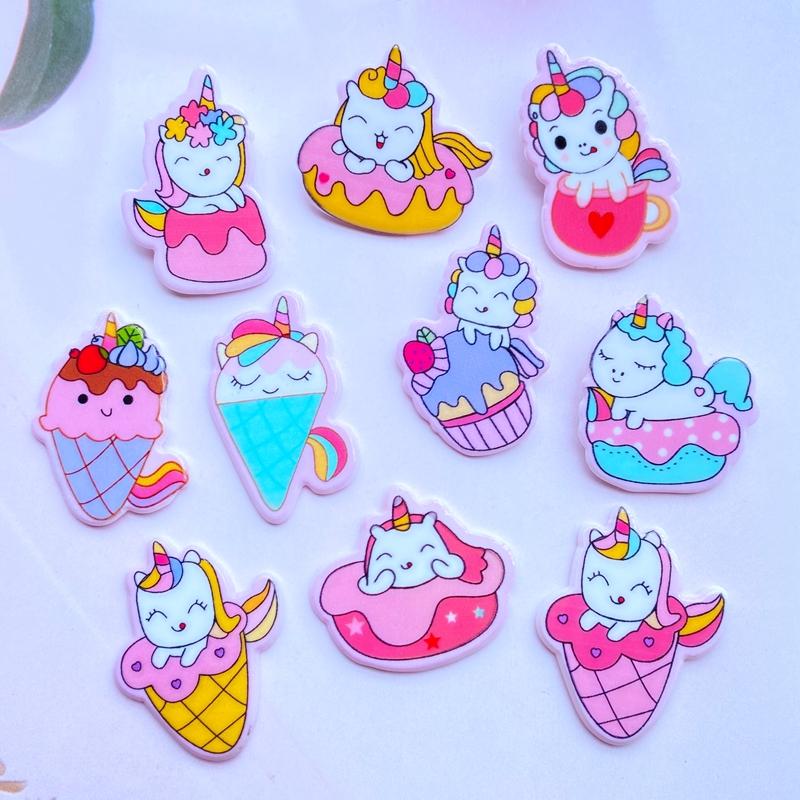 

10Pcs/Lot New Acrylic Lovely Unicorn Ice Cream Flat Back Cabochon Scrapbooking Hair Bow Center Embellishments DIY Accessories C6