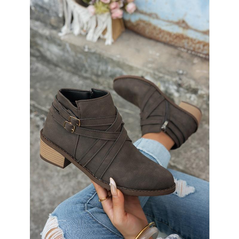 Pointed Toe Woven Martin Boots Women's Winter 2025 New Thick Heel Vintage Side Zipper Plus Size Booties