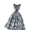 French retro high-end elegant square neck sleeveless printed dress women's new strap waist big swing dress