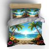 Tropischer Strand mit Palmen und Blumen Aufdruck Bettwäsche-Set 1 Bettbezug 2 Kissenbezüge Für Erwachsene und Kinder Luxusgeschenk