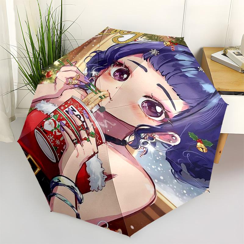 

1pc Outdoor Umbrella with Christmas Theme - Automatic Open/Closed Umbrella, Portable 3-Fold Design, 8-Bone Iron Frame - Perfect Gift for Fans, Tr