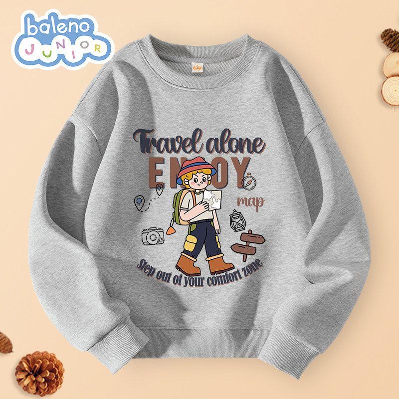 Baleno Kids Boys  Sweatshirt Spring 2026 New Children s Crew Neck Sports Top for Older Boys Spring Clothing Gray/Tb Traveling Alone 150