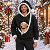 Adult Cute Christmas Plush Patchwork Hooded Sweatshirt with Pet Pocket for Holiday Wear