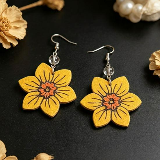 Fashionable European & American Wooden Floral Earrings - Versatile Face-Slimming Design, Hot Selling