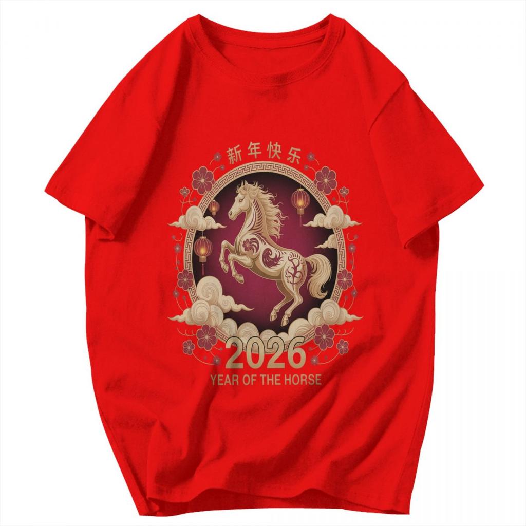 Herren T-Shirt 2026 Feuerpferd Chinesisches Neujahr Pferd Vintage Idee Y2K Grafik-T-Shirts Unisex Oberteile T-Shirts