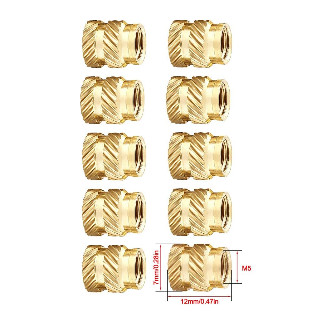 10Pcs Copper Embed Brass Hot Melt Insert Nuts M5 Knurled Thread Embedment Copper Thread Inserts Double Twill