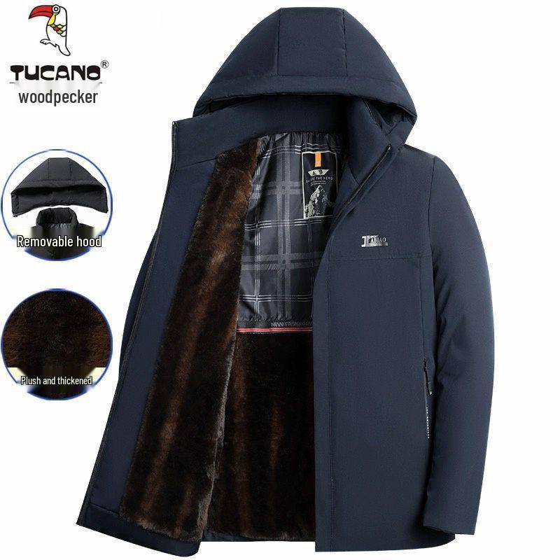 

Woodpecker Plus Velvet Thickened Mid-Length Men s Winter Jacket with Detachable Hood XL (suggested weight 110-120 jin) темно-синього кольору