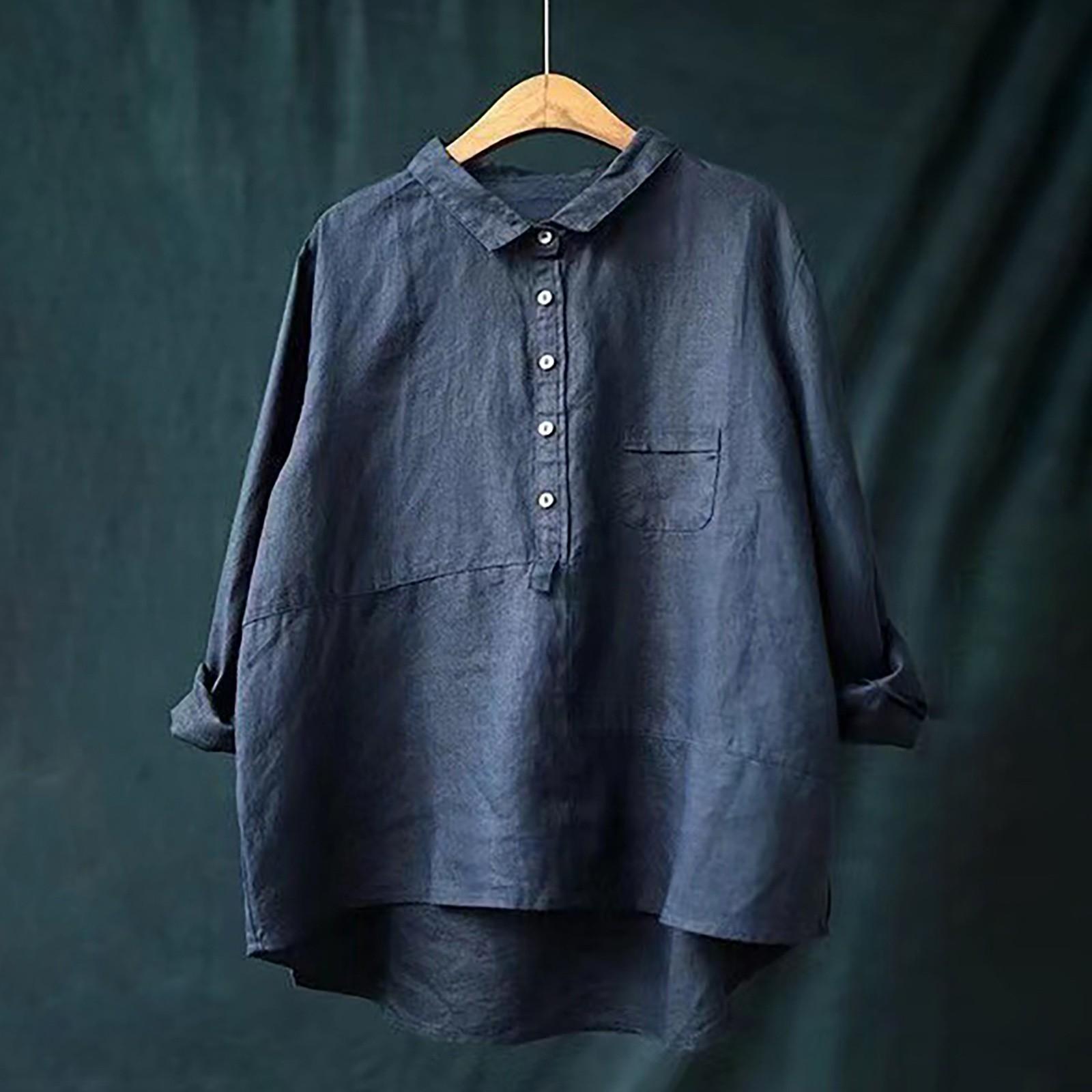 

Женская повседневная однотонная пуловерная рубашка, женские топы с длинными рукавами с лацканами M тёмно-синий