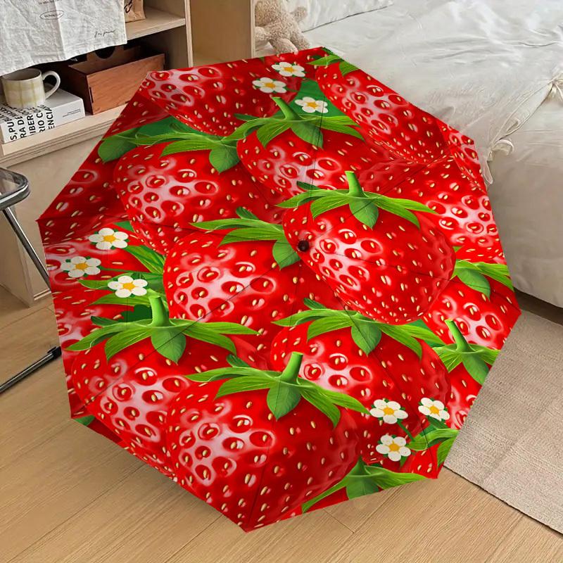 1PC Strawberry flowerUmbrella-8-Rib Reinforced, Automatic Open, Lightweight & Durable, Cute Fashion Accessory for Outdoor-P202