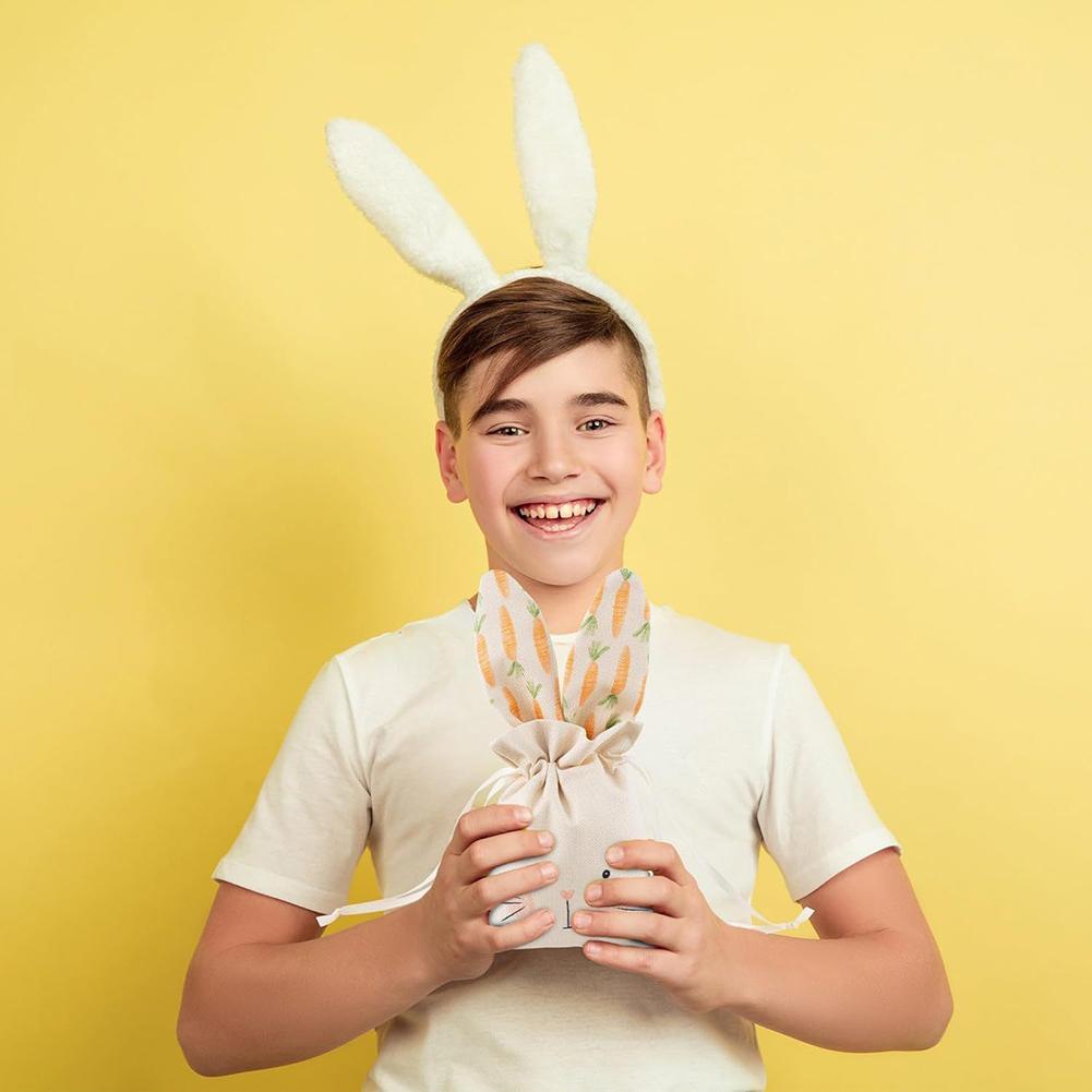 Easter Bunny Drawstring Bags Cute Cloth Pouch for Candies Snack Adorable Bunny Ear Treat Bag for Kids Boys Girls Present Bag