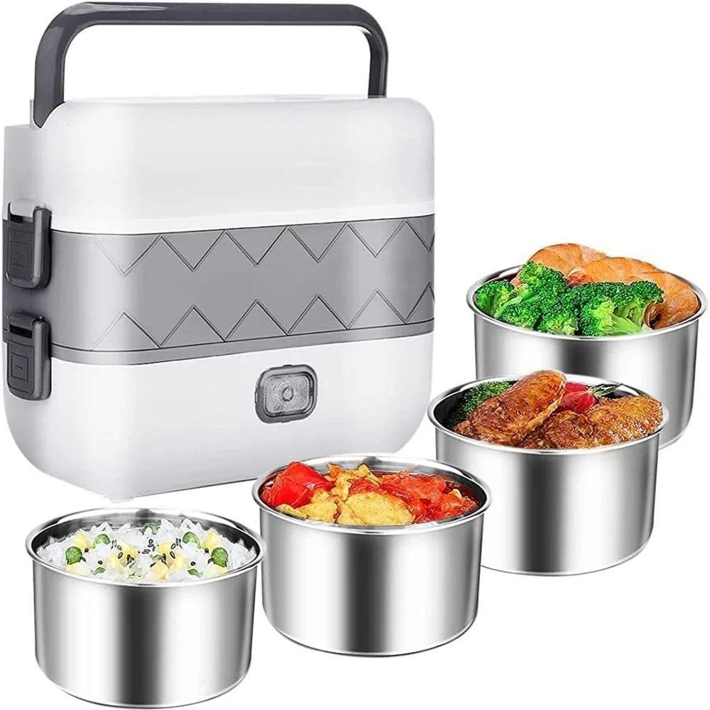 Portable Double Thermal Insulation Bento Box with Stainless Steel Liners Household Food Heating Container Boxes New Heat Evenly Electric Lunch Box