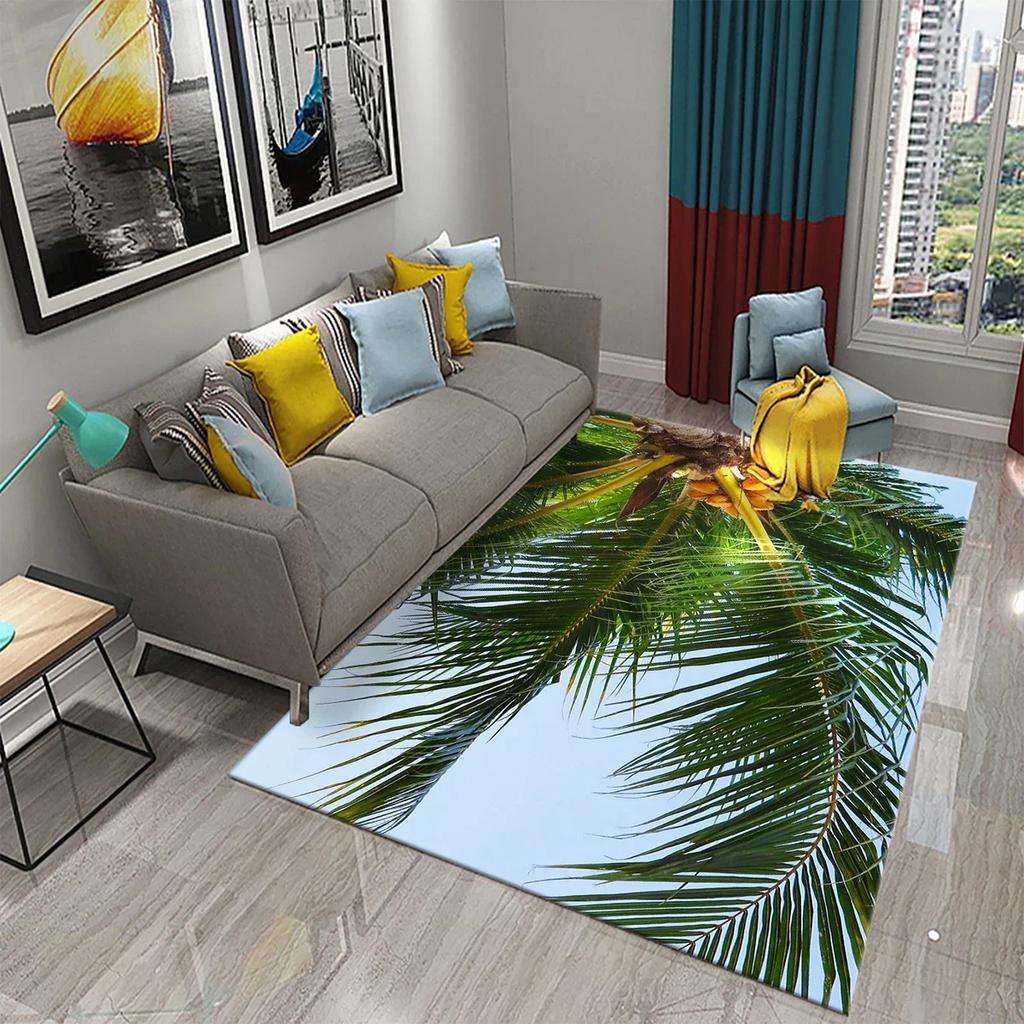 Coconut Tree Carpet Sunset Tropical Scenery Sea Beach Landscape Kitchen Bathroom Non-Slip Doormat Living Room Bedroom Decor Rugs