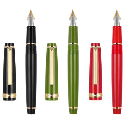 Ranvi 3 STUKS Jinhao 82 Vulpenpennen in Iridium Fijne Penpunt met Gouden Afwerking Converter Set Rood, Zwart, Groen,