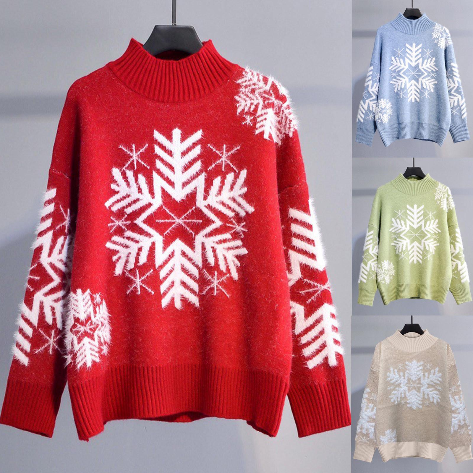 

Womens Turtleneck Loose Long Sleeve Knitwear Christmas Pullover Casual Sweater