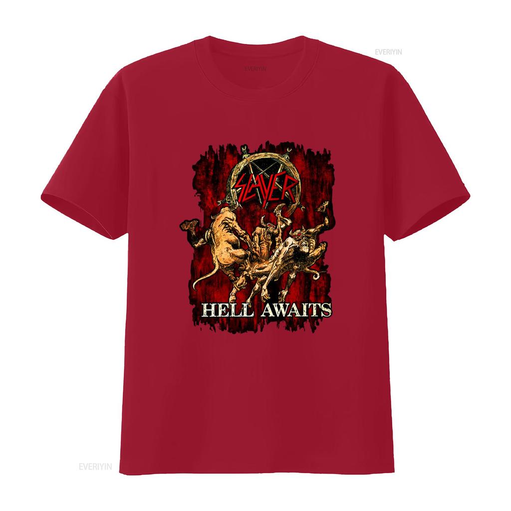SLAYER Hell Awaits T Shirt Heavy Metal Band Design for Rock Fans Vintage Washed Designer Clothes Slightly Streetwear Homme