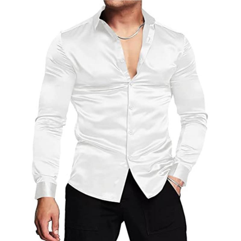Men's Autumn Fashion Shiny Solid Color Casual Versatile Party Shirt
