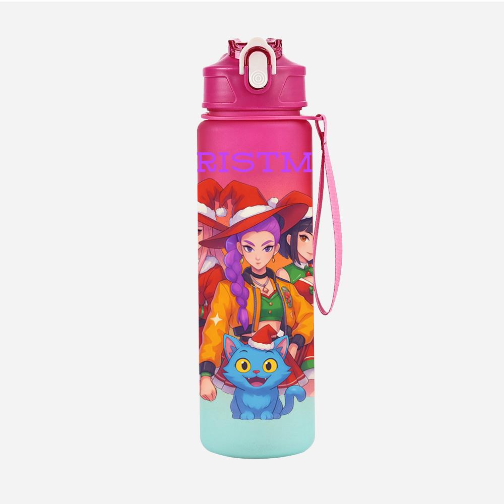 Cartoon Weihnachten K-Pop Dämonenjäger Bedruckte 750 ml Wasserflasche Große Kapazität Trinkbecher Tragbar Outdoor Sport Wasserbecher Kinder Kind Geschenk