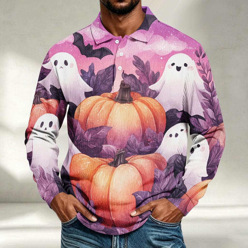 Herren Langarmshirt Halloween-Print Lockerer Schnitt Lässiges Oberteil