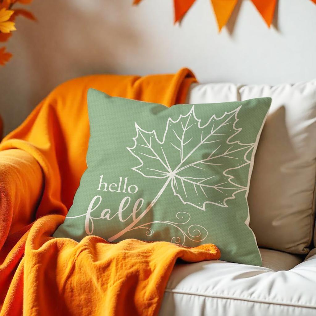 Thanksgiving Pillowcase Harvest Season Pumpkin Maple Leaf Print Linen Cushion Bedroom Sofa Car Cushion Cover