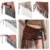 Ethnic Triangular Waistband Tassel Hem Skirt with Wide Belt  Dress Jeans Decor