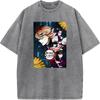 Demon Slayer Kochou Shinobu Inosuke Anime Clothing Men Women Retro Washed T-shirts Manga Cotton Tshirt Harajuku Male T Shirt