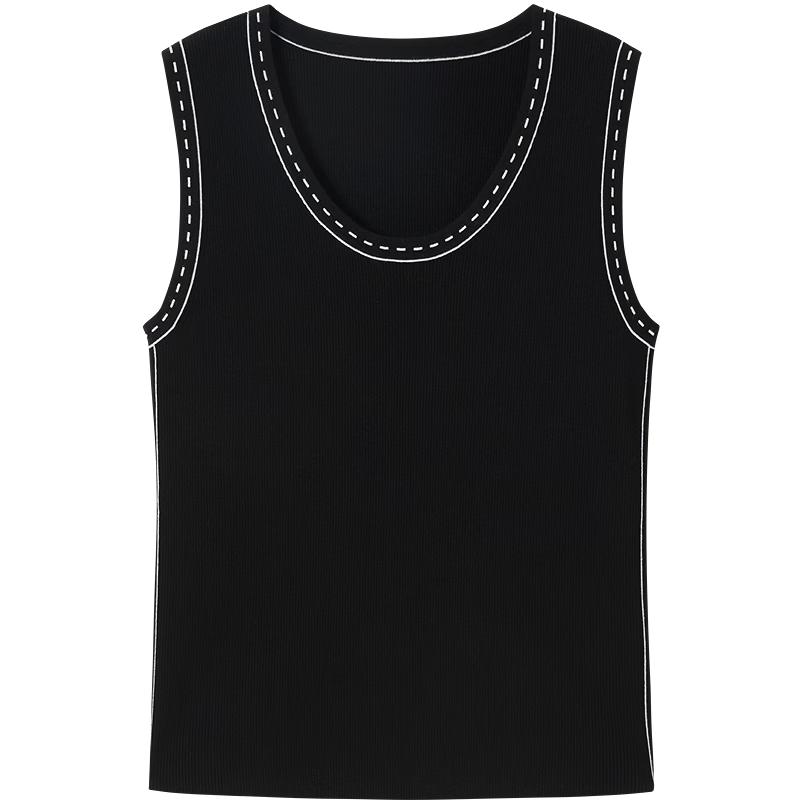 JUZUI Women's Colorblock Knit Round Neck Vest