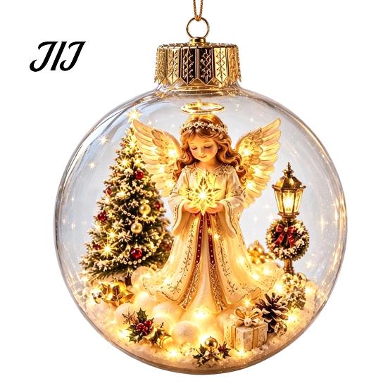 Year Round Home Accent Lighted Clear Christmas Ball Ornaments, Cute Santa Claus/Tree/Snowman/Angel Figure Inside Portable Light Decor The Xmas Hanging