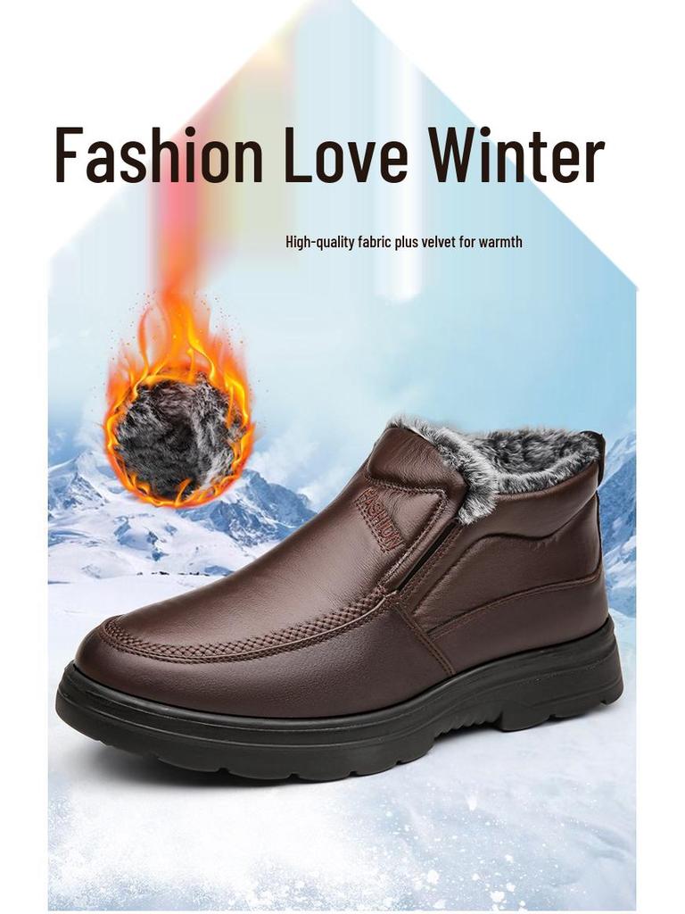 Men's Winter Non-Slip Waterproof Velvet-Lined Cotton Shoes - Warm, Thick, and Perfect for Middle-Aged and Elderly Dads.
