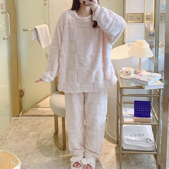 Women Warm Pajamas Sets Winter Thick Winter Coral Fleece Sleepwear Flannel  Pyjamas Night Wear Home Clothes