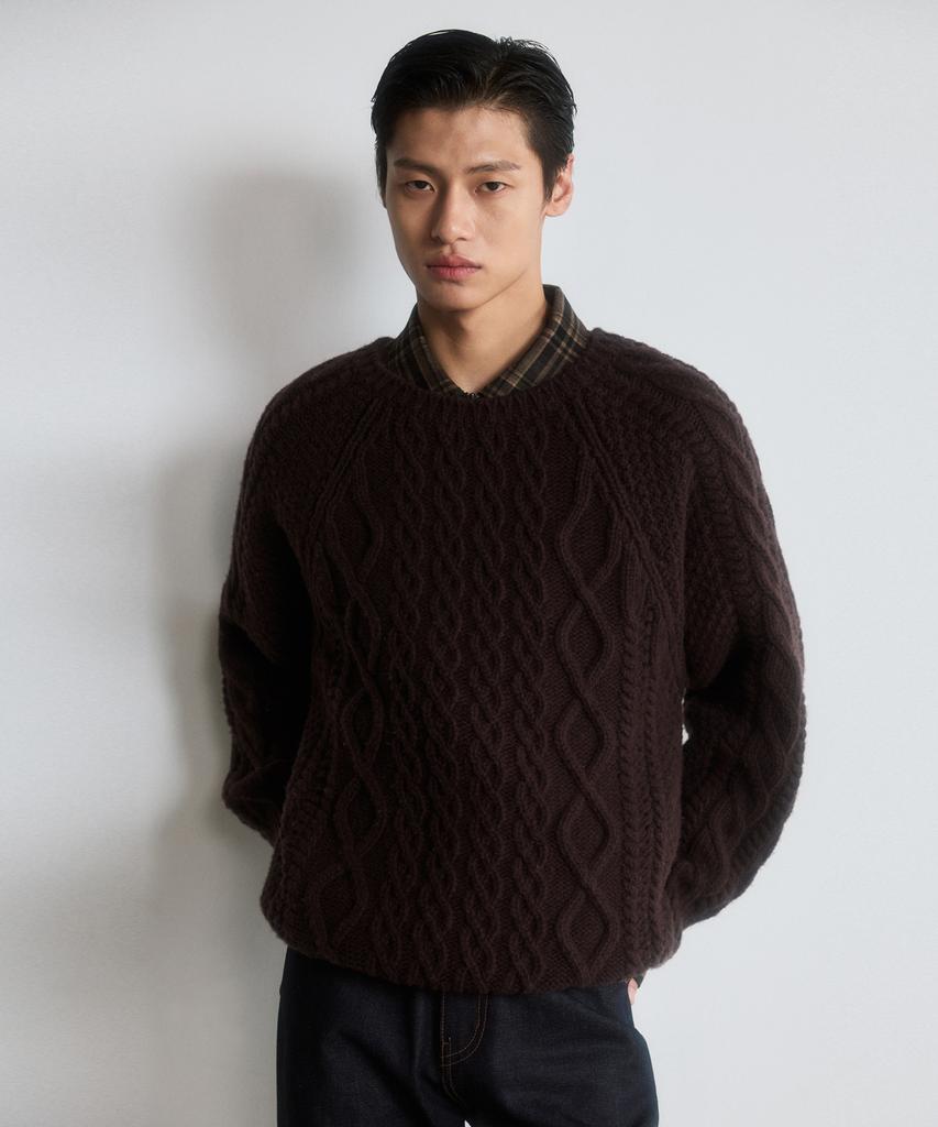 DUSTYWHITE Brown Fine Wool Cable Knit Sweater