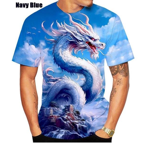 Camisetas con estampado de dragón para hombre, camisetas de verano, camiseta informal con estampado 3D, camisetas de manga corta con cuello redondo a la moda