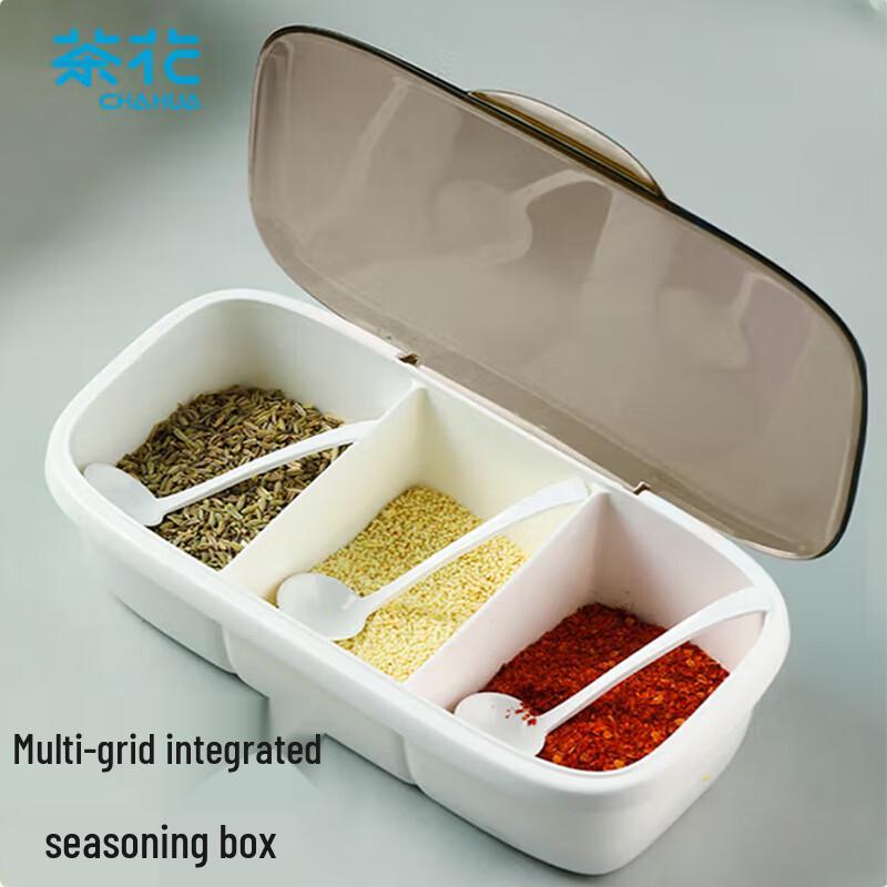 Chahua 3-Compartment Plastic Seasoning Box with Spoon