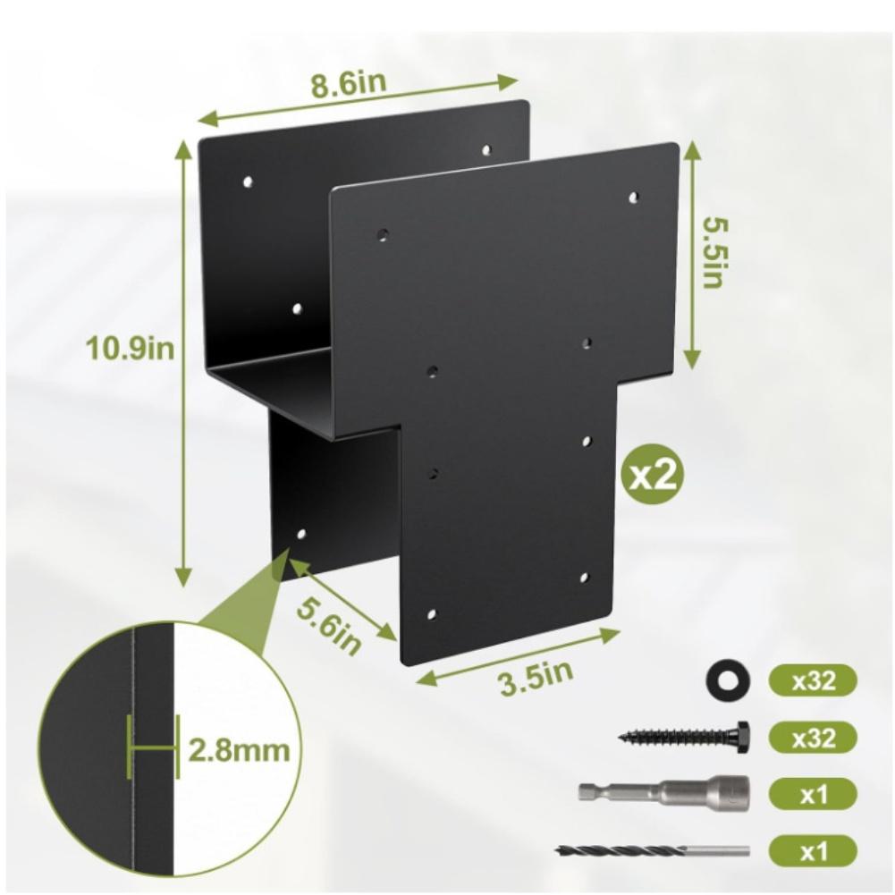 Kraftig galvaniserad stålpergolaanslutningsfäste Kit För trästolpar Upphöjt trästativ T-fästen Pergolafästen